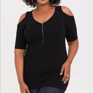 Torrid cold shoulder zip v neck